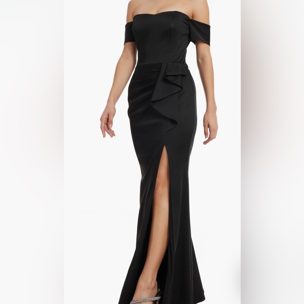 Dress the Population Gabrielle Satin Gown Dress Women's Navy Size L,rich vibrant